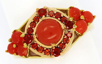 Foto 1 - Bildschöner Gelbgoldring verschiedene Edelsteine in Rot, R8903