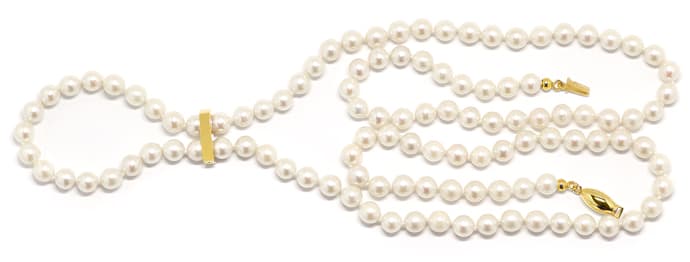 Foto 1 - Lange Perlenkette mit Clip und Schloss aus Gelbgold, S2065