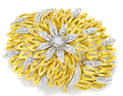 Foto 1 - Prächtige Blüten Brosche Diamanten 18K Gold, S2694