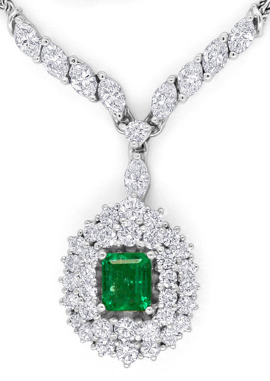 Foto 2 - Spitzen Smaragd Brillanten-Diamant Navetten Collier 18K, S4310